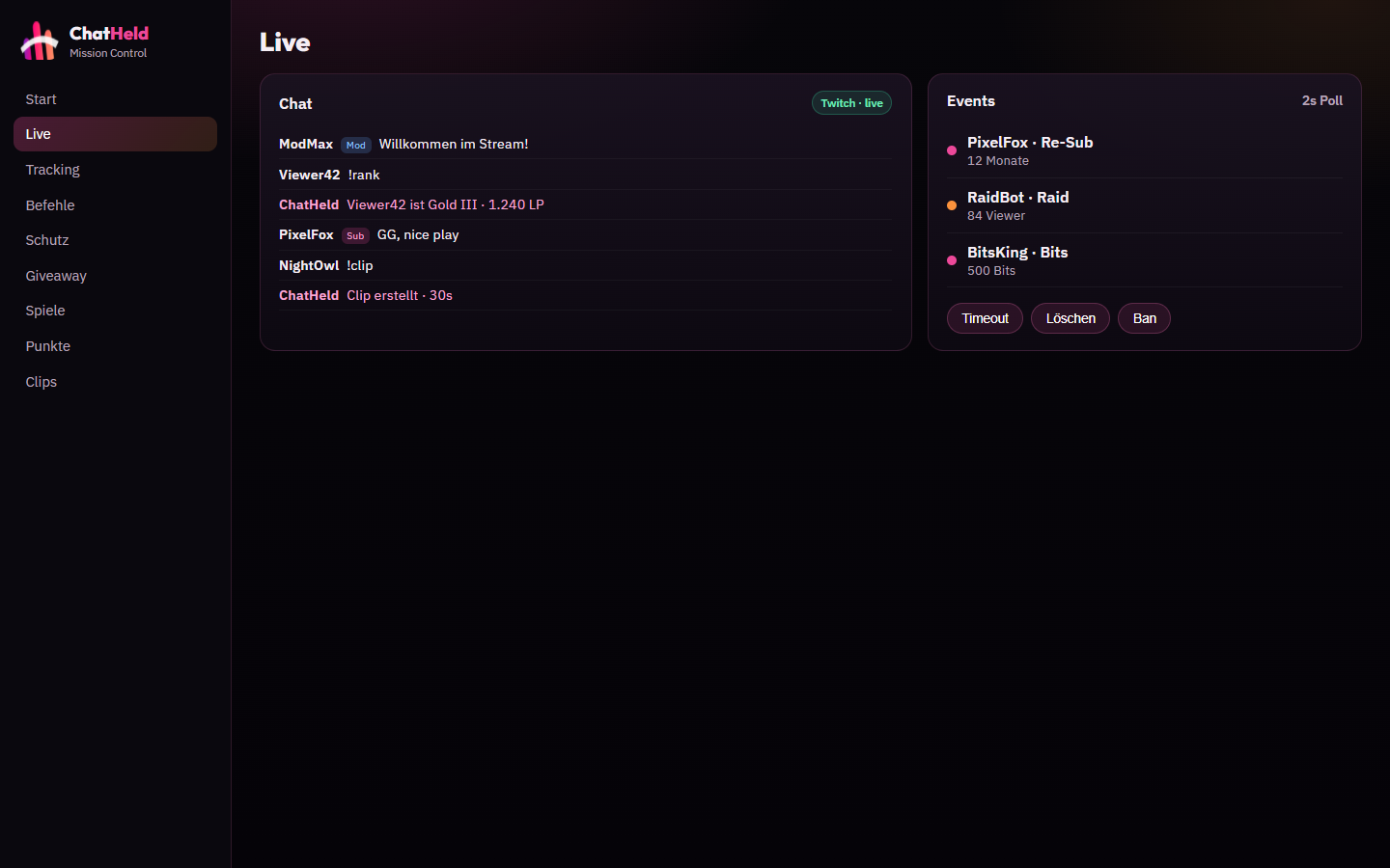 Live-Chat & Twitch Events