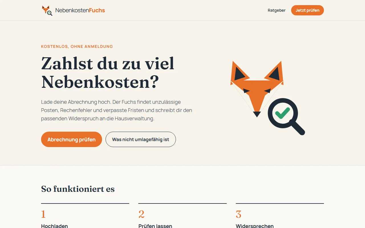 Startseite von NebenkostenFuchs