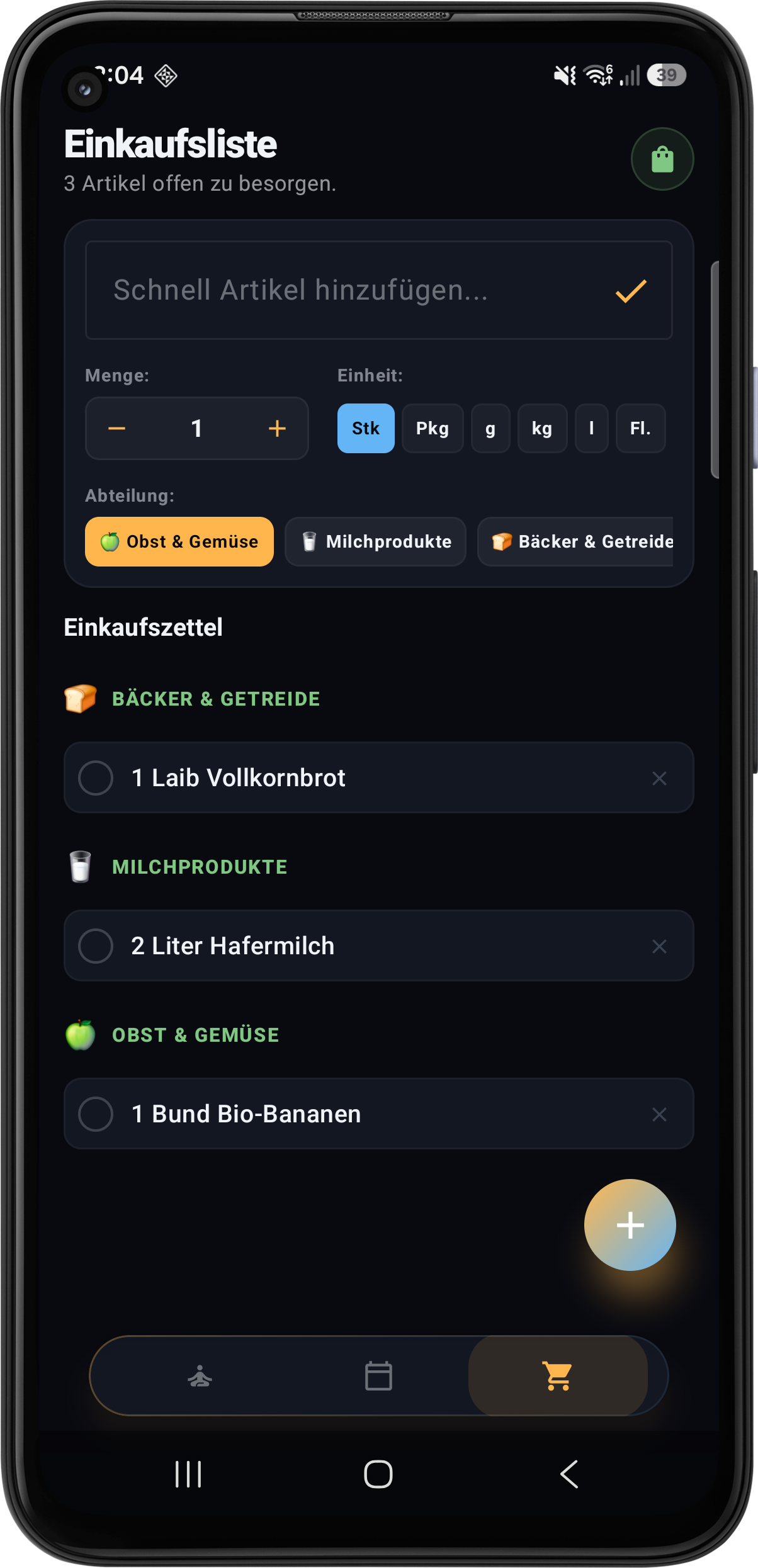 NookDay Einkaufsliste Screen