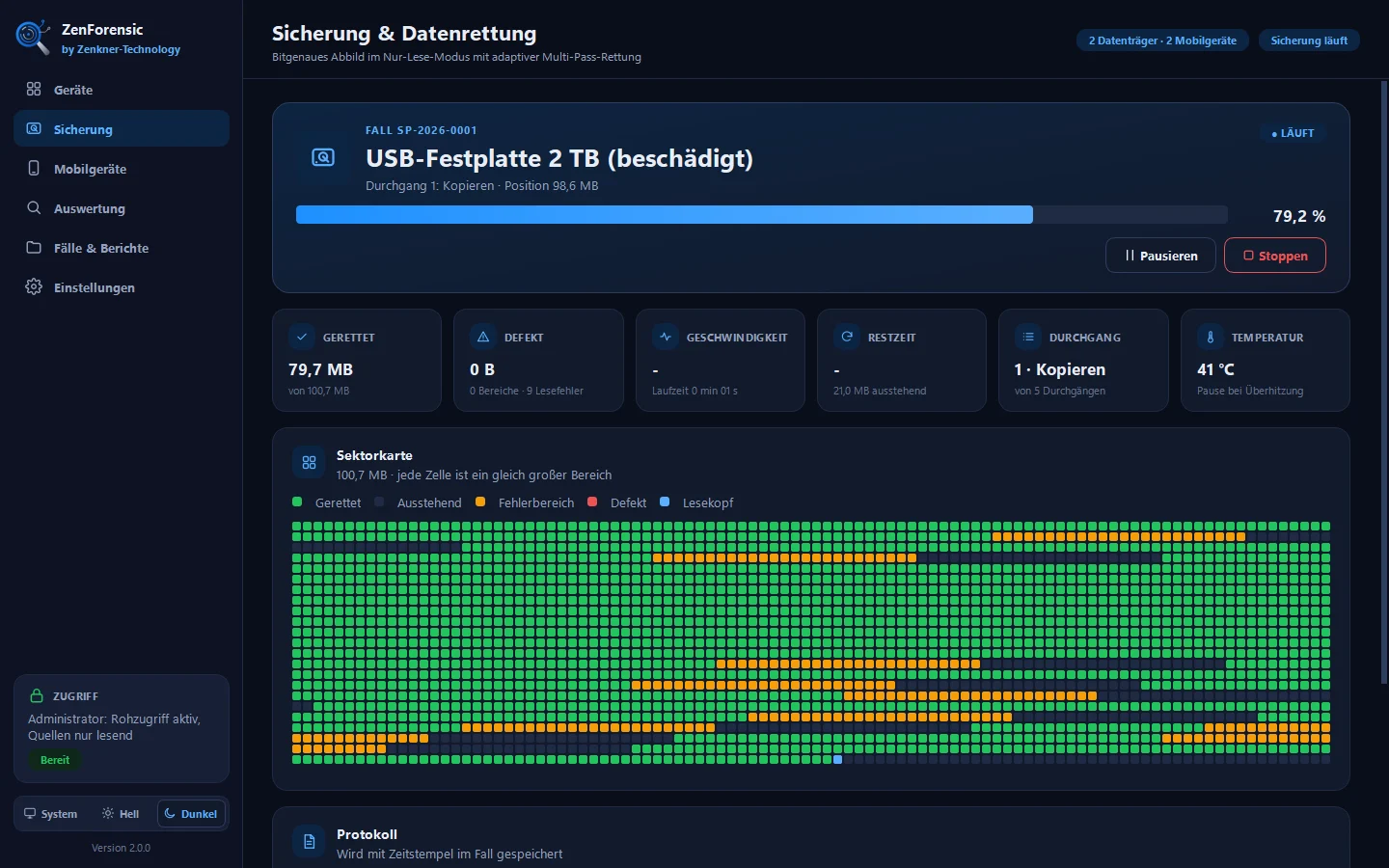 Laufende Sicherung einer defekten Festplatte mit Live-Sektorkarte