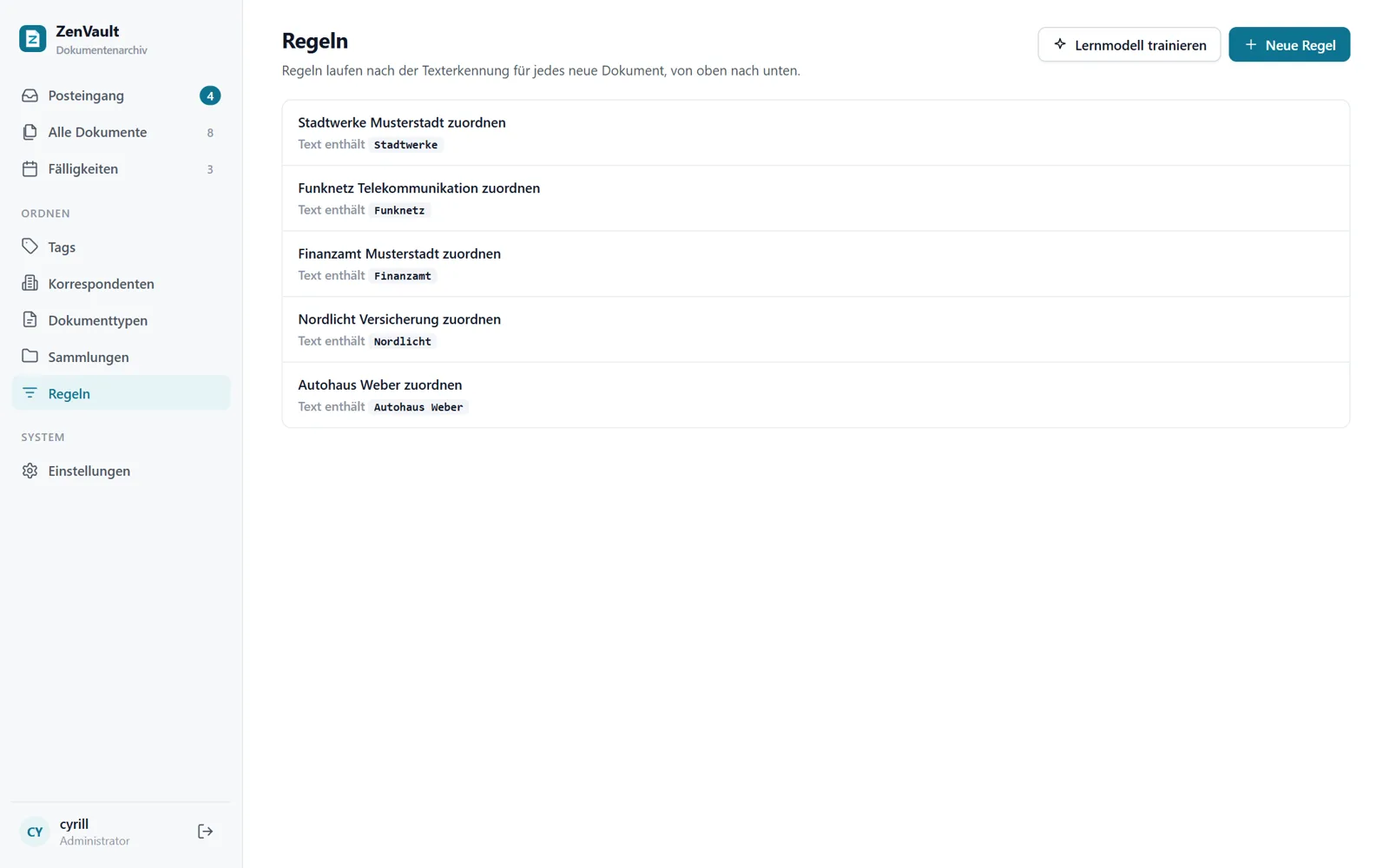 Regeln zur automatischen Zuordnung